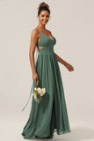 Eucalyptus Spaghetti Remmar En linje Bridesmaid Klänning med Slits