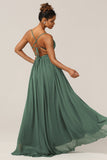 Eucalyptus Spaghetti Remmar En linje Bridesmaid Klänning med Slits