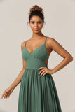 Eucalyptus Spaghetti Remmar En linje Bridesmaid Klänning med Slits
