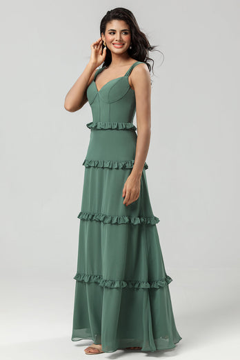 Klassisk Elegans A-linje Från Axeln Eucalyptus Lång Brudtärna klänning