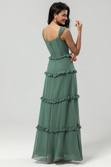 Klassisk Elegans A-linje Från Axeln Eucalyptus Lång Brudtärna klänning
