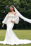 Ivory Mermaid Sweetheart Detachale Långärmad Bröllopsklänning med spets
