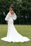 Ivory Mermaid Sweetheart Detachale Långärmad Bröllopsklänning med spets