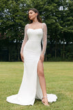 Ivory Illusion Långärmad Rygglös Mermaid Bröllopsklänning med slits