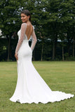 Ivory Illusion Långärmad Rygglös Mermaid Bröllopsklänning med slits
