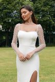 Ivory Illusion Långärmad Rygglös Mermaid Bröllopsklänning med slits