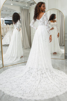 Ivory A-linje Spets Bröllopsklänning med ärmar