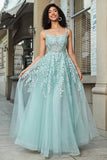 Underbar A Line Spaghetti Straps Mint Corset Balklänning med applikationer