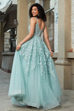 Underbar A Line Spaghetti Straps Mint Corset Balklänning med applikationer