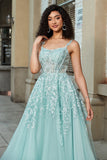 Underbar A Line Spaghetti Straps Mint Corset Balklänning med applikationer
