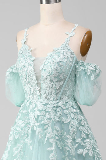 Mint Ball-klänning från axeln pärlstav balklänningar med applikationer