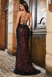 Glittrande Svart Spaghetti Straps Paljetter Mermaid Prom Klänning med slits