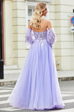 Underbar A Line Off The Shoulder Lavendel Korsett Balklänning med applikationer