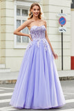 Underbar A Line Off The Shoulder Lavendel Korsett Balklänning med applikationer