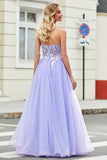Underbar A Line Off The Shoulder Lavendel Korsett Balklänning med applikationer