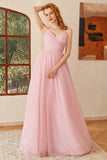 Glitter Rosa Lace-Up Ruched Lång Balklänning
