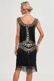 Svart Gatsby 1920-tals Flapper-klänning med paljetter och fransar