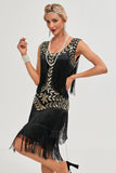 Svart Gatsby 1920-tals Flapper-klänning med paljetter och fransar