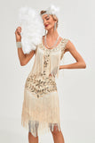 Svart Gatsby 1920-tals Flapper-klänning med paljetter och fransar