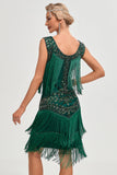 Svart Gatsby 1920-tals Flapper-klänning med paljetter och fransar