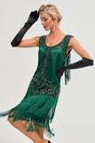 Svart Gatsby 1920-tals Flapper-klänning med paljetter och fransar