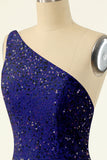 Royalblå One Shoulder Paljett Tight Cocktailklänning