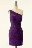 Royalblå One Shoulder Paljett Tight Cocktailklänning