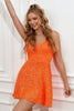 Load image into Gallery viewer, Orange lace-up Paljett Festklänning