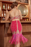 Två Stycken Fuchsia Gatsby 20 Tals Gatsby Klänning Med Fransar