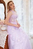 En Line One Shoulder Purple Plus Size Bal Klänning med applikationer