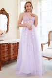 En Line One Shoulder Purple Plus Size Bal Klänning med applikationer