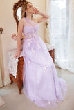 En Line One Shoulder Purple Plus Size Bal Klänning med applikationer