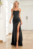 Fuchsia Mermaid Spaghetti Straps Satin Prom Klänning med Split Front