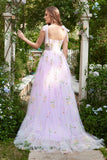 A-linje Lilac broderi Korsett Lång Balklänning