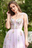 A-linje Lilac broderi Korsett Lång Balklänning