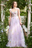 A-linje Lilac broderi Korsett Lång Balklänning