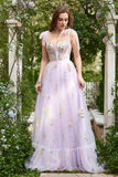 A-linje Lilac broderi Korsett Lång Balklänning