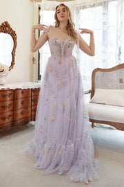 Lavendel Tulle En linje korsett Plus Size Bal Klänning med broderad