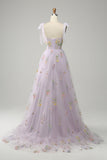 A-linje Lilac broderi Korsett Lång Balklänning
