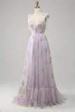 Lilac Broderi Korsett Lång Balklänning