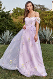 Lavendel A-Linje Tyll Off Shoulder Balklänning