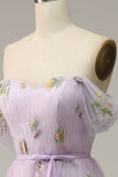 Lavendel A-Linje Tyll Off Shoulder Balklänning