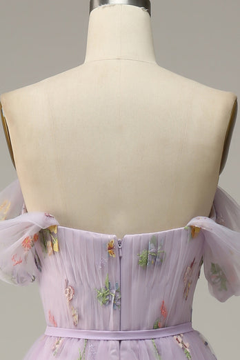 Lavendel A-Linje Tyll Off Shoulder Balklänning