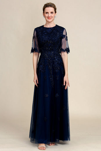 Sparkly Navy Beaded Mother of the Bride Dress med spets