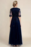 Sparkly Navy Beaded Mother of the Bride Dress med spets