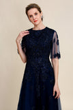 Sparkly Navy Beaded Mother of the Bride Dress med spets