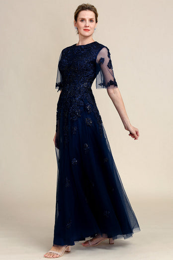 Sparkly Navy Beaded Mother of the Bride Dress med spets