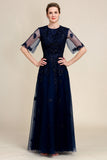 Sparkly Navy Beaded Mother of the Bride Dress med spets