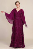 Bourgogne Batwing Sleeves pärlstav mor till brudklänningen