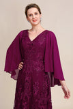 Bourgogne Batwing Sleeves pärlstav mor till brudklänningen